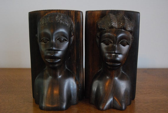African Blackwood Carved Bookends