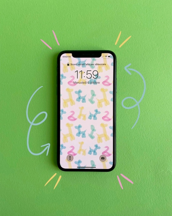 Cute balloons iphone wallpaper, mobile screen for her, kids gift wallpaper, funny iphone lock screen, fruit art design, balloon drawing