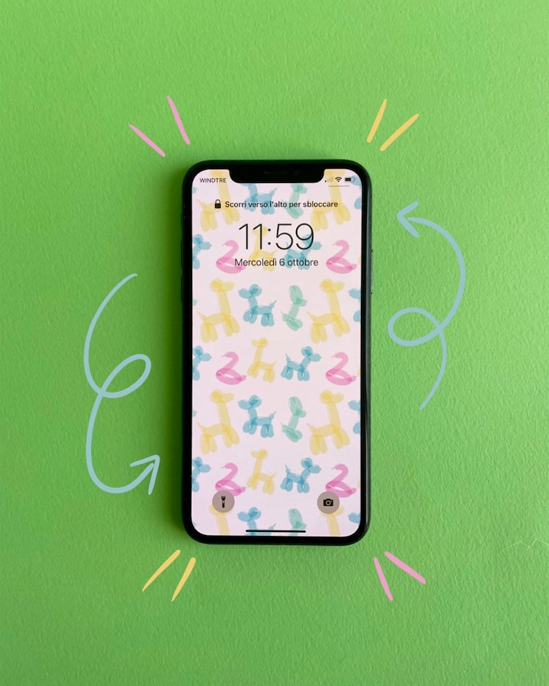 Cute balloons iPhone wallpaper, mobile screen for her, kids gift wallpaper, funny iPhone lock screen, fruit art design, balloon drawing image 1