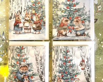 4 x Winter Cuties Christmas Cards with Internal Artwork