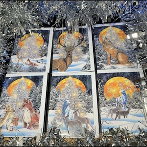 6 x Pagan, Yuletide, Woodland Christmas Cards with internal artwork