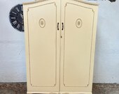 Vintage Cream Ornate Double Wardrobe with Gold Filigree and Feet