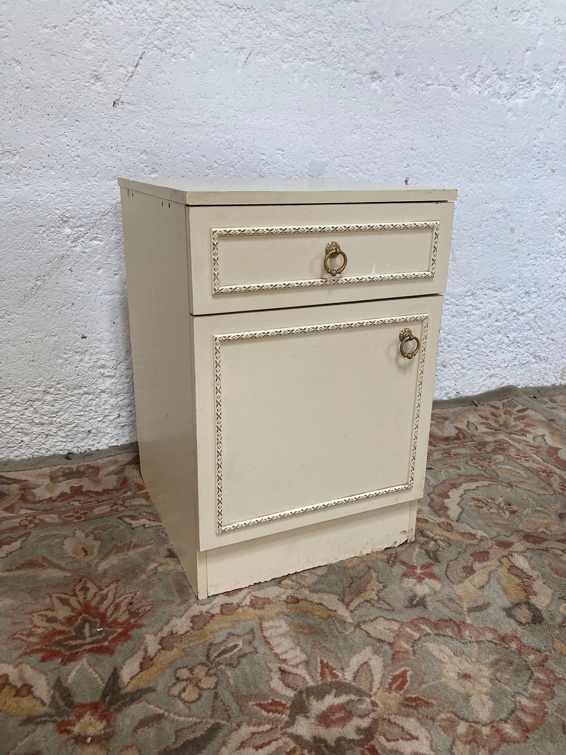 Vintage Cream Ornate Bedside Side Table With Drawer Etsy UK