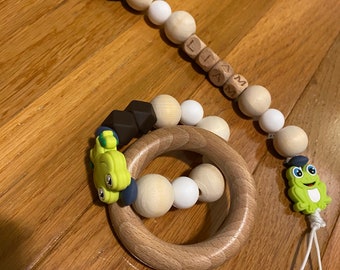 frog pacifier clip baby rattle set , baby rattle toy , pacifier holder , personalized pacifier clip
