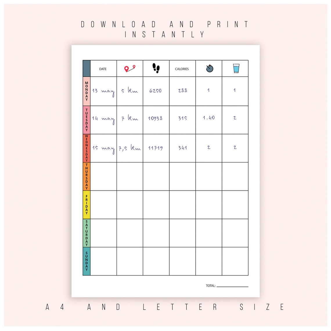 Weekly Steps Tracker Pedometer Step Tracker Steps Log for Etsy