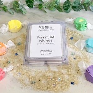 MERMAID WISHES Wax Melts - Ready to Ship Scented Wax Cubes - Para Soy Blend Wax Tarts in Clamshells - Dye Free - Wickless Candle