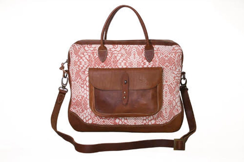 Welli Laptop Bag by SOSH 2 Colors available Linen /& Leather Bag