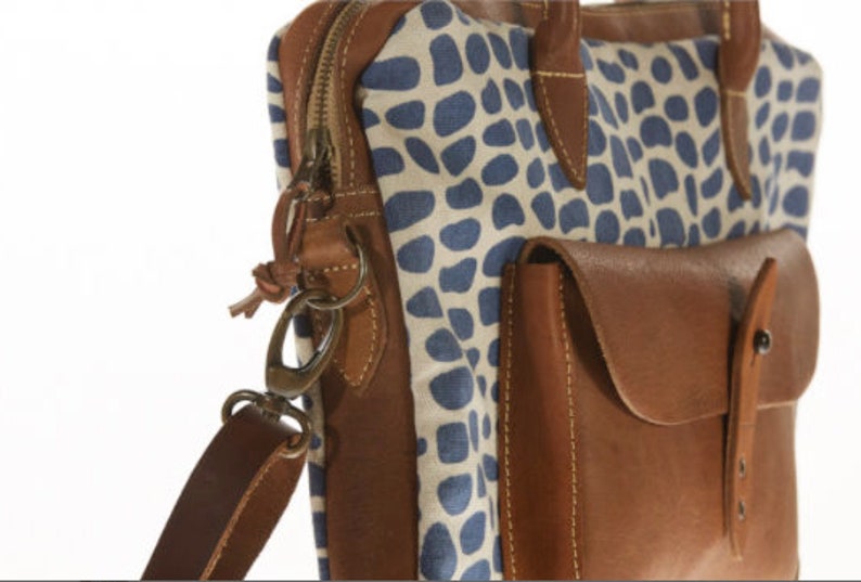 Welli Laptop Bag by SOSH 2 Colors available Linen /& Leather Bag
