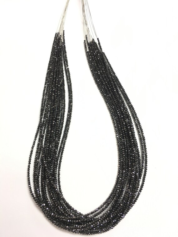 CT Natural Black Diamond Faceted Rondelle Beads Strand