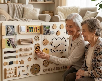 Sensory wall panels for dementia care homes, Wall-mounted activity board for memory issues, Seniors rehabilitation item, Fine motor skills