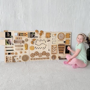 Wand Spielzeug Große Busy Board LED-Leuchten 150 x 70 cm Riesige Sensorische Wandtafel Sensorische Raumausstattung Hölzern Entwicklungsmaterial Warteraum Spielzeug