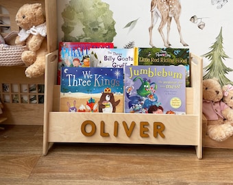 Personalized Montessori Bookshelf Wooden Bookcase For Kids Baptism Gift Custom Nursery Shelf Bookcase Montessori Furniture Gift For Kids
