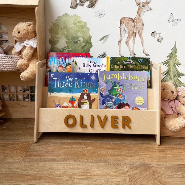 Personalized Montessori Bookshelf Wooden Bookcase For Kids Baptism Gift Custom Nursery Shelf Bookcase Montessori Furniture Gift For Kids