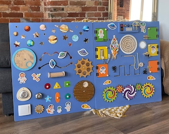 Busy board sensory wall panel, Wall-mounted activity board, Wooden fidget board, Sensory room equipment