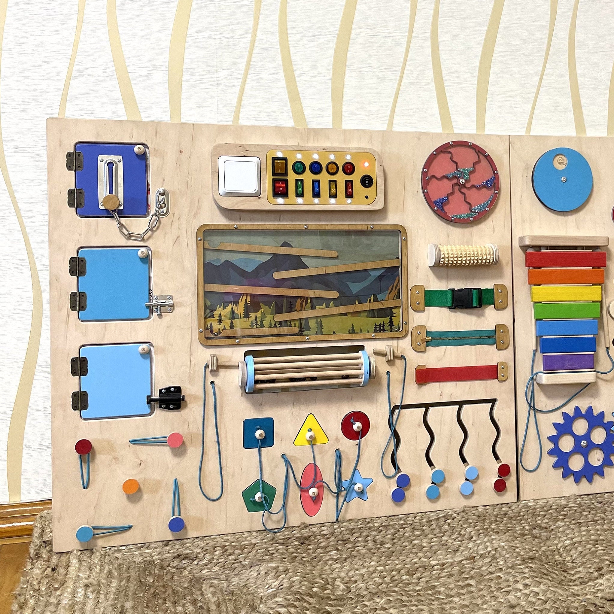 Monläurd – Panneau Mural Sensoriel En Bois – Jouet Montessori Pour Tout-petits – Motricité Fine, Créativité – Idéal Salle De Classe, Crèche Ou Jeu – Certifié Sécurité