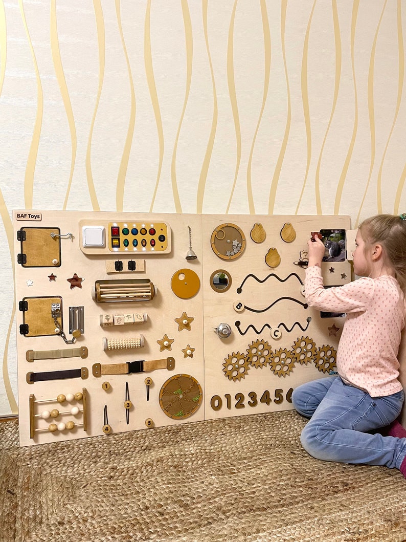 Sensory large busy board-Wall panel LED light 12070 cm-Montessori playroom board for toddlers-Activity board Gifts for kids image 10