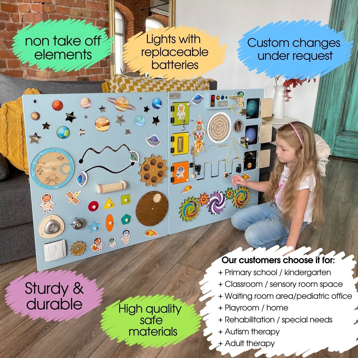 VEVOR Crocodile Activity Wall Busy Board Panels 9 Activities Sensory Wall Panel P 010556975671