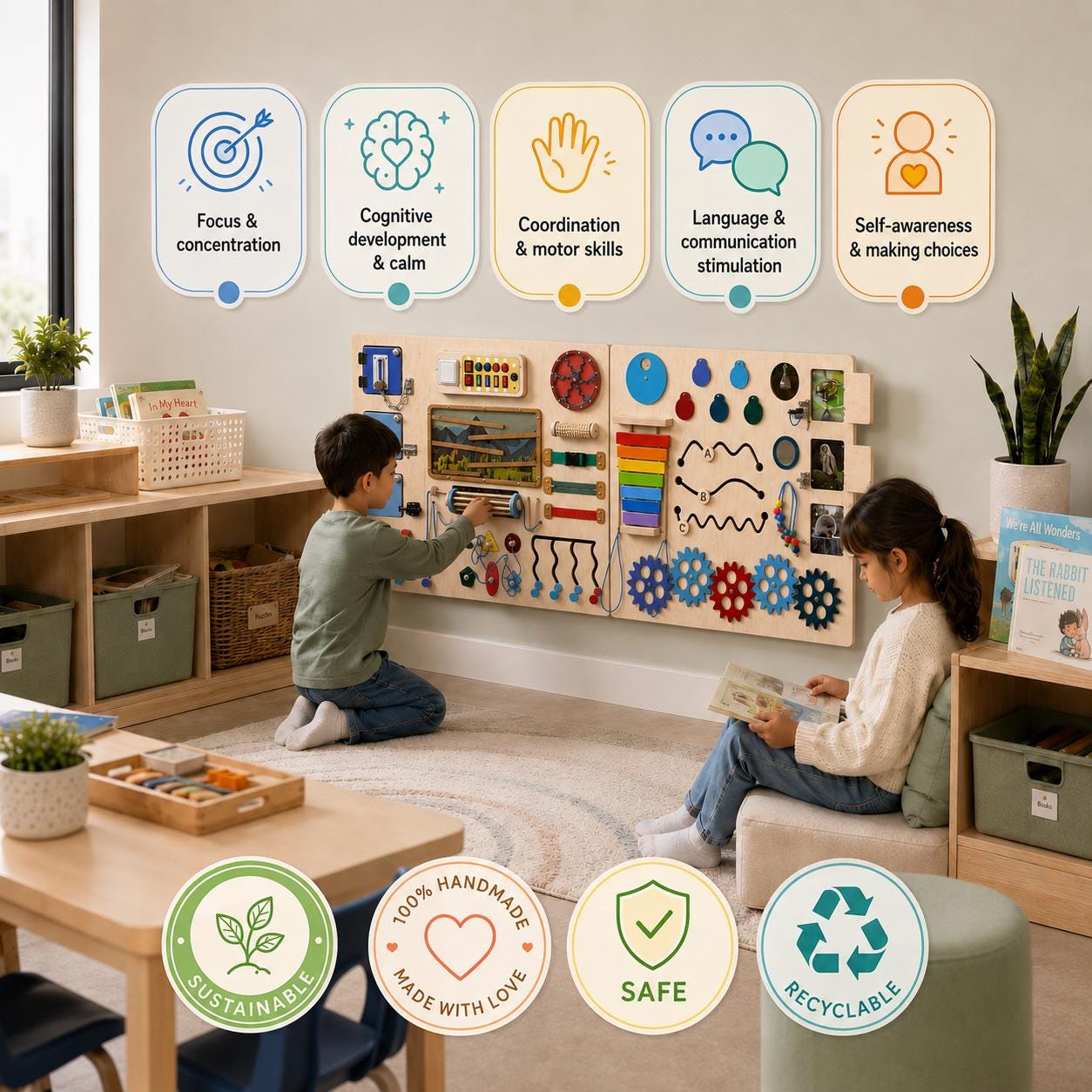 Planches Sensorielles Montessori 6 Pièces – Activités Variées, Stimulation Cognitive, Pour Salle De Classe Ou Maison, Dès 2 Ans