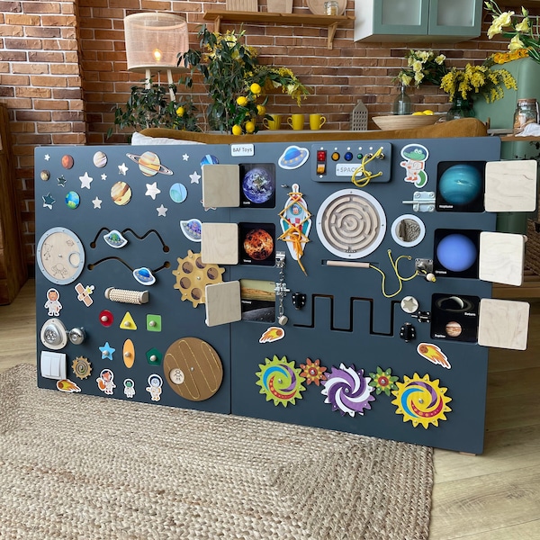 Sensory wall busy board Space theme-Wall panel LED light 140*70 cm-Sensory rooms equipment-Activity board-Wall Mounted Toy - Fix
