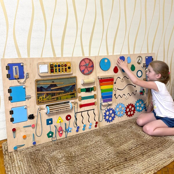 Coin sensoriel Activité Montessori Board mural sensoriel pour tout-petit, décoration de chambre d'enfant, bébé occupé, grand tableau éducatif en bois pour enfants