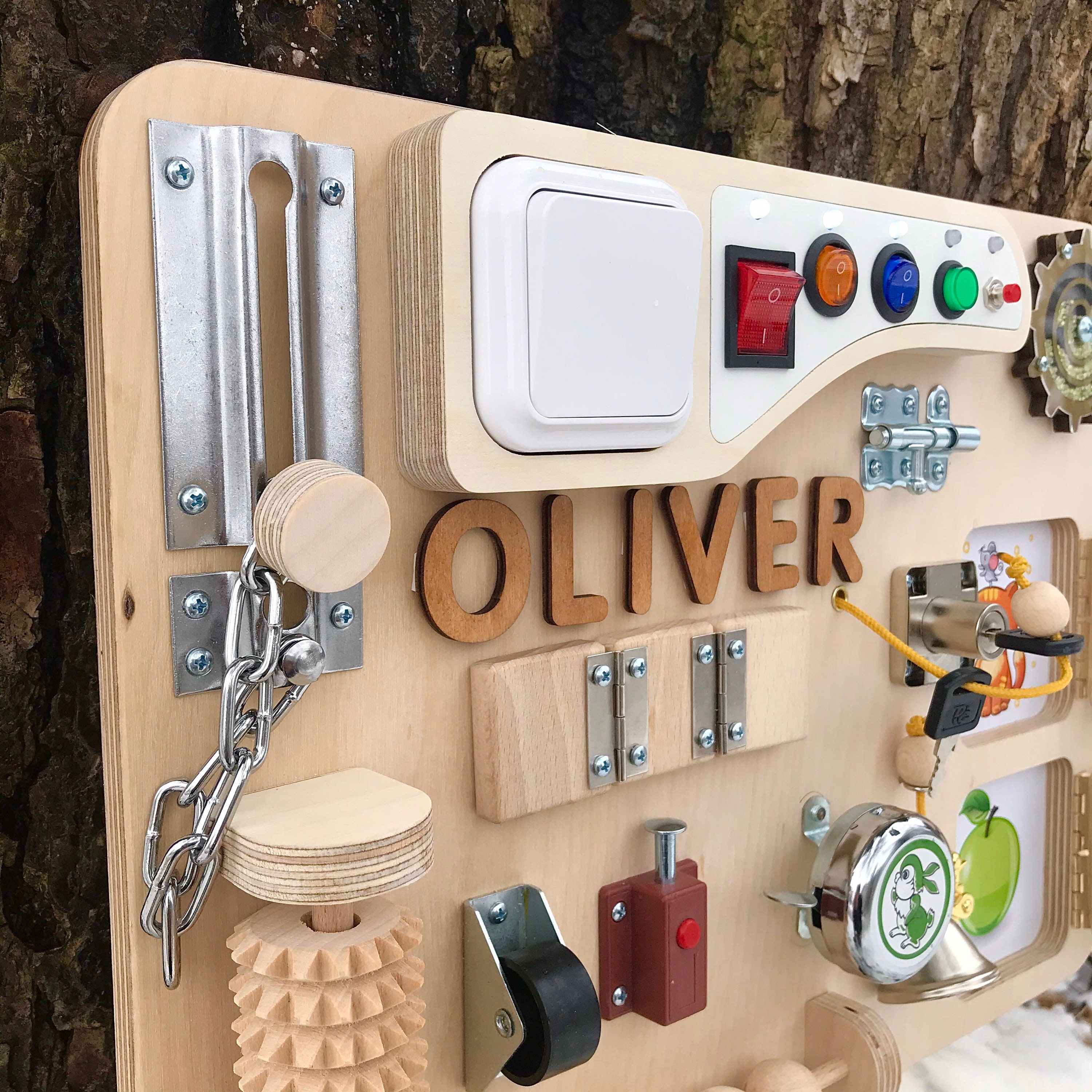 Busy board with doors Sensory toy lights sound Personalization Etsy