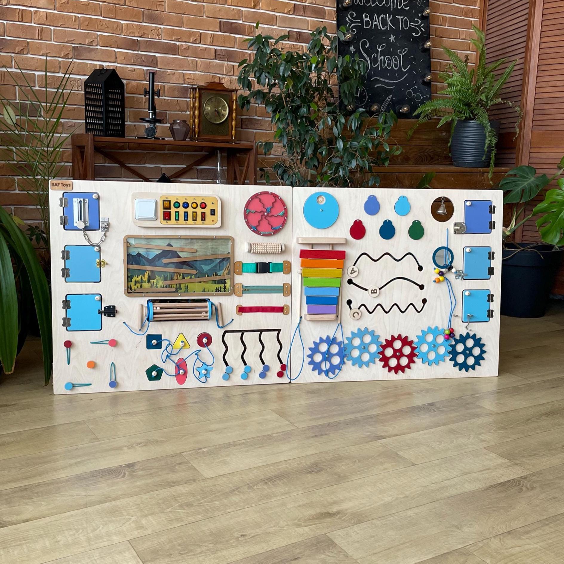 Cateam Table Sensorielle pour Enfants et Tout-Petits - 3 Bacs de Rangement Pliables - Inserts de Puzzle