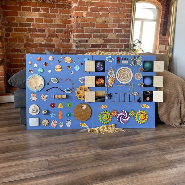 Grand tableau sensoriel occupé Space -Panneau mural lumineux LED 160*70 cm-Panneau Montessori salle de jeux pour tout-petits-Panneau d'activités-1er cadeau d'anniversaire