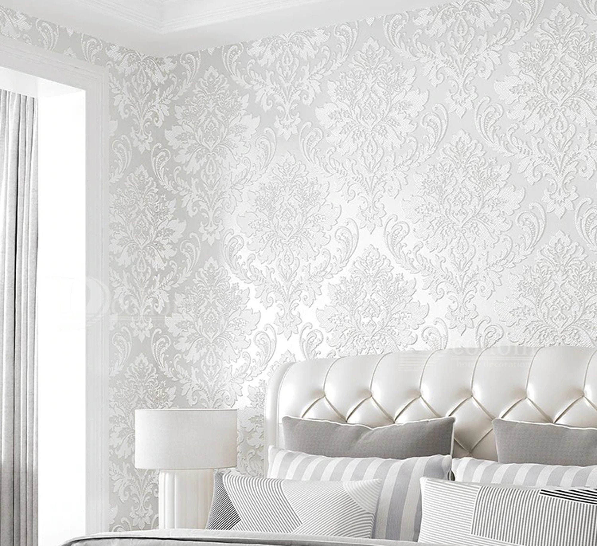 Diy Snow White 3D Damask Wallpaper, Auto-Adhésif, Chic et Luxueux, Transformez Vos Petits Espaces
