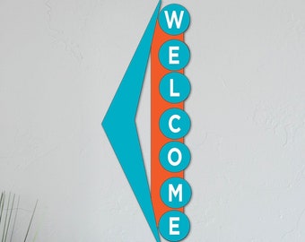 Mid-Century Modern Style Vertical Welcome Sign | MCM Home Decor | Atomic Welcome Sign | Wall Decor