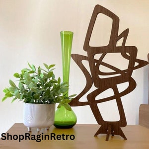Decoración de mesa moderna de mediados de siglo con diseño atómico / Escultura decorativa de nogal atómico / Decoración de mesa / Decoración MCM