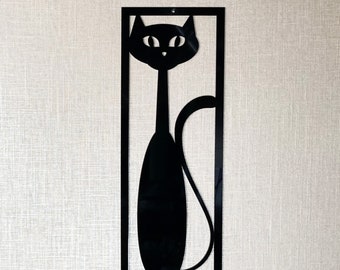 Mid Century Modern Cat Wall Decor - Retro Zwarte Kat - vintage kunst