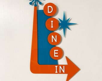 Mid Century Modern Style Kitchen Sign | Dine In | MCM Home Decor | Retro