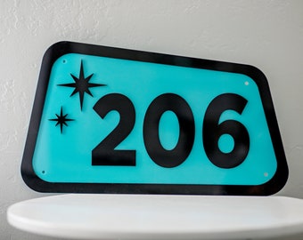 Mid Century Modern House Number Sign, Custom Address Sign