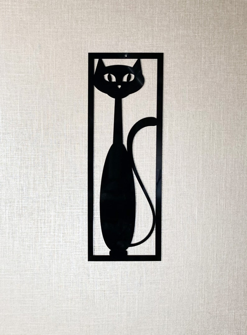Mid Century Modern Cat Wall Decor Retro Black Cat vintage Etsy