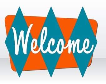 Mid Century Modern Style Welcome Sign | Triple Diamond | Atomic House Sign | MCM Home Decor | Wall Art