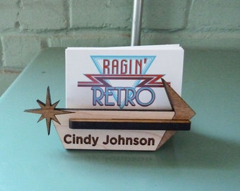 Mid Century Modern Style Business Card Holder - Personalized and Adjustable - Mid-century modern card holder