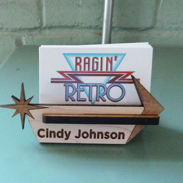 Mid Century Modern Style Business Card Holder - Personalized and Adjustable - Mid-century modern card holder