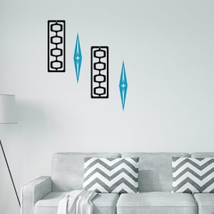 Mid Century Modern Wall Decor - 4 Piece Set - Diamond & Atomic Bulb set - MCM Home Decor - Wall art