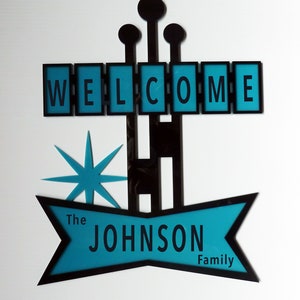MCM Custom Welcome Sign W/ Your Name | Mid Century Modern Style Home Decor | Retro Atomic Art