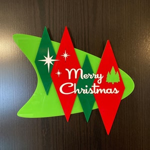 Vintage Christmas Sign Atomic Boomerang |  Mid Century Modern Holiday Decor | Merry Christmas Wall Decor Sign