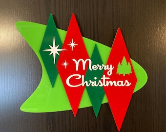 Vintage Christmas Sign Atomic Boomerang |  Mid Century Modern Holiday Decor | Merry Christmas Wall Decor Sign