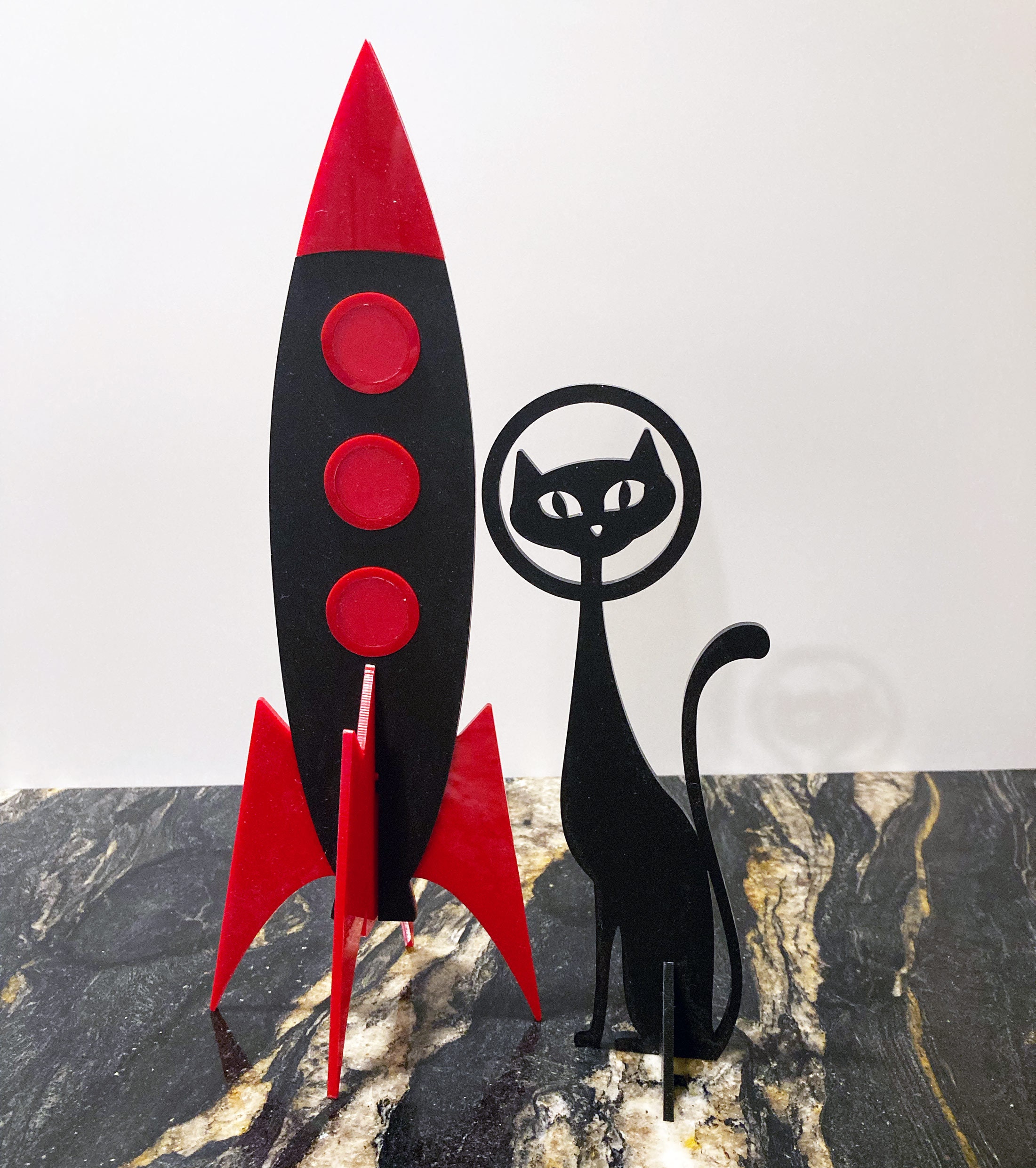 Atomic Age Rocket With MCM Black Cat | Mid Century Modern Sculpture ...