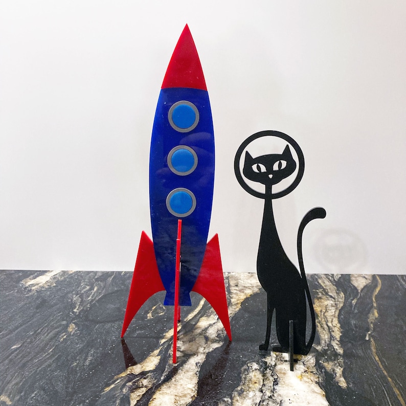 Atomic Age Rocket With MCM Black Cat | Mid Century Modern Sculpture ...