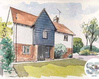 Original Custom Home Portrait // Watercolour House Painting // Home Painting Gift
