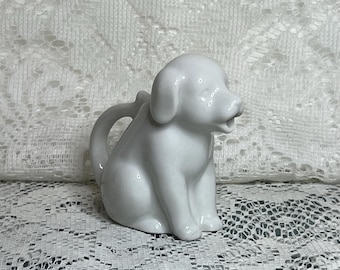 Vintage White Porcelain Dog Figural Creamer Ceramic Mini Pitcher
