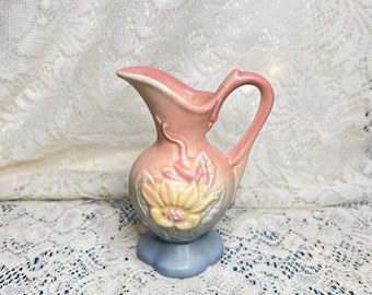 Hull Pottery Magnolia Vase #14 • Matte Pastel Floral Relief • Vintage USA Art Pottery 1946 Ewer 4-1/4
