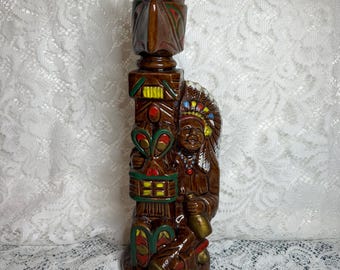 Norcrest Vintage MCM Japan Ceramic Indian Totem Decanter with Original Top Cork Stopper, Made in Japan