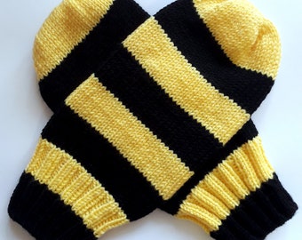 Mittens without thumb, bee color, for the elderly adaptive warm softy mittens striped mittens gift for nursing home gift for grandma CIJ