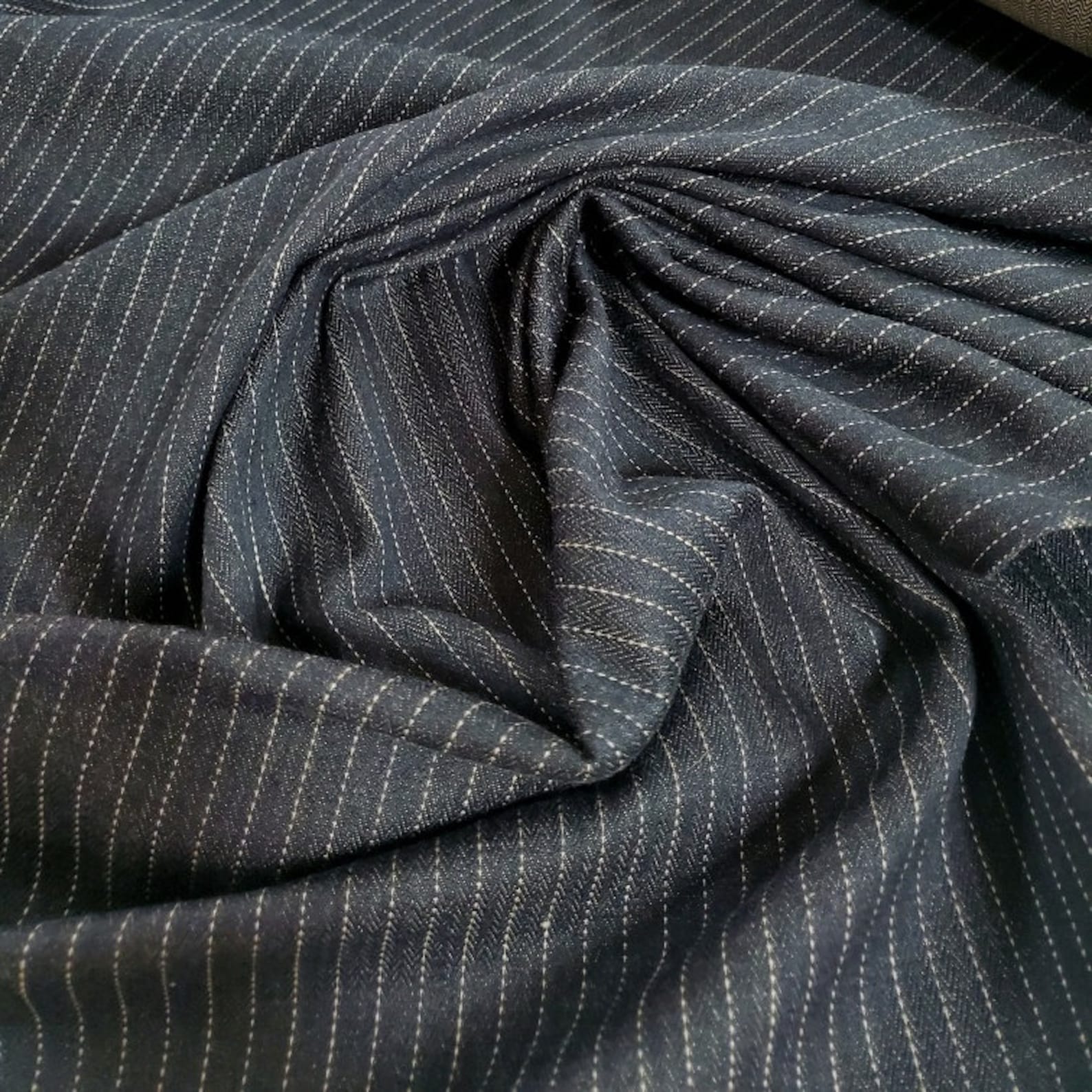 Handsome Cotton Pinstripe Fabric in Charcoal Gray or Black Etsy