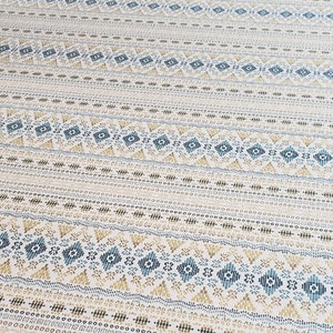 Colorful modern Fair Isle woven design in teal, blue, gold, yellow, green, ivory, & indigo perfect for bedding, apparel, table, upholstery,. image 6